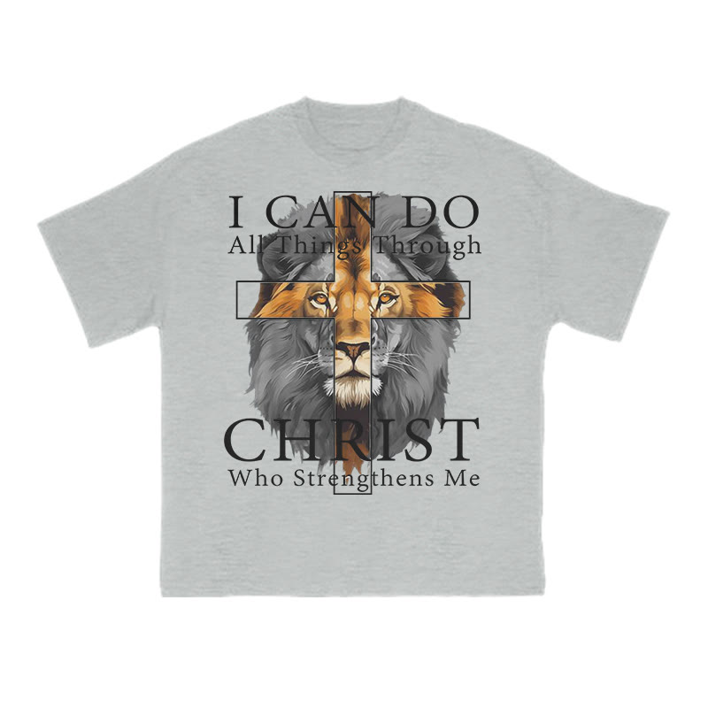Unisex 100% Cotton Cross Lion Print T-shirt - Grey - US16-18(2XL) - image 3
