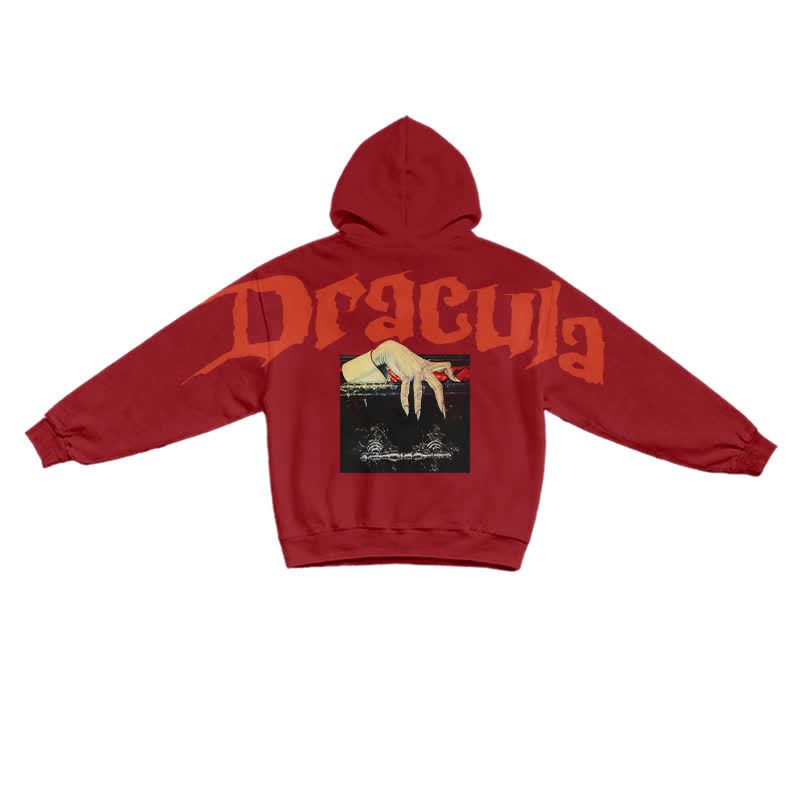 Grunge Dracula Hand Illustration Pullover Hoodie - Red - US16-18(2XL) - image 6