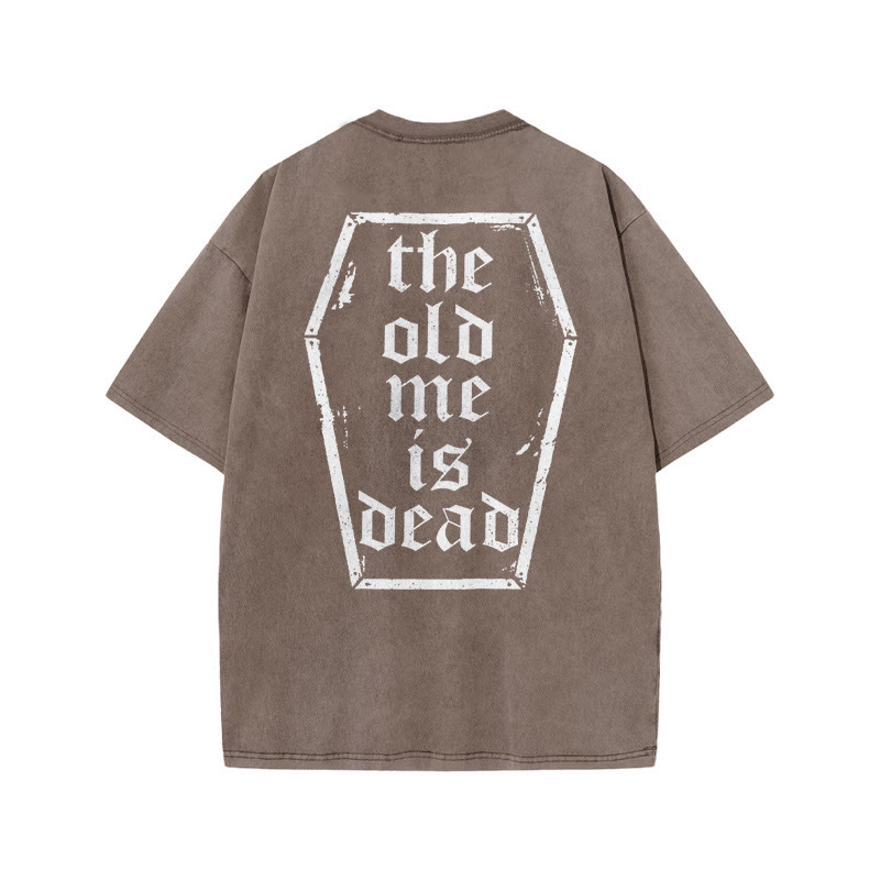 Gym 100% Cotton The Old Me Is Dead Print Acid Washed T-shirt - Coffee - US20-22(3XL) - image 4