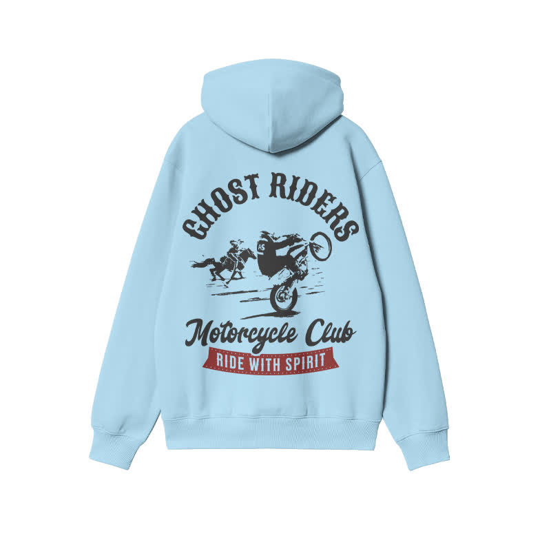 Unisex Ride With Spirit Print Hoodie - Light Blue - 2XL - image 6