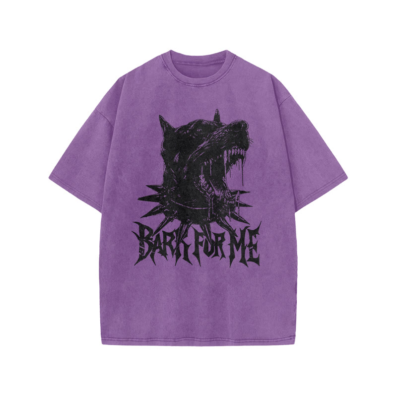 Roaring Mastiff Bark For Me Print Acid Washed T-shirt - Purple - US20-22(3XL) - image 6