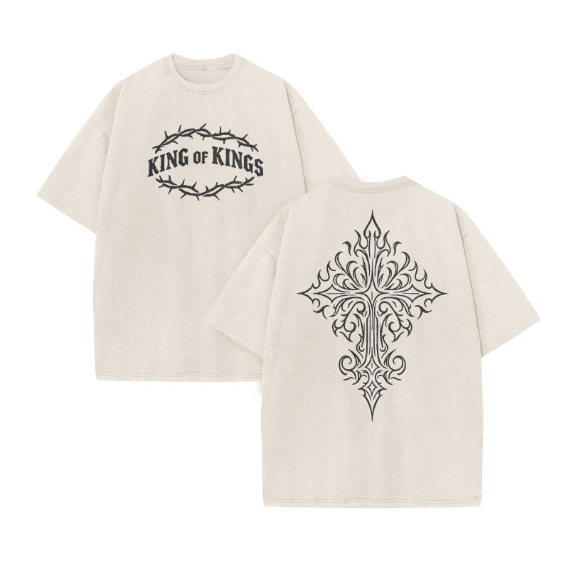Unisex King Of Kings Cross Print Acid Washed T-shirt - Beige - US20-22(3XL) - image 3