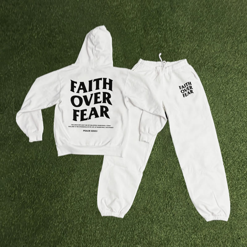Faith Over Fear Print Causal Hoodie Set - White - US16-18(2XL) - image 10