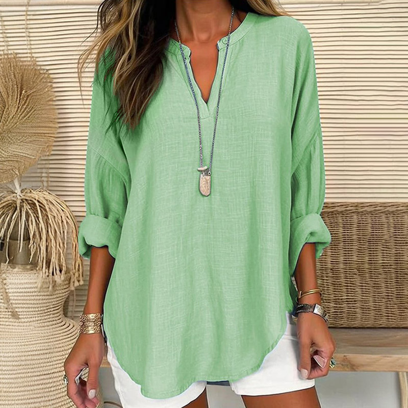 V-neck Casual Long-sleeved Top - Green - 5XL - image 5