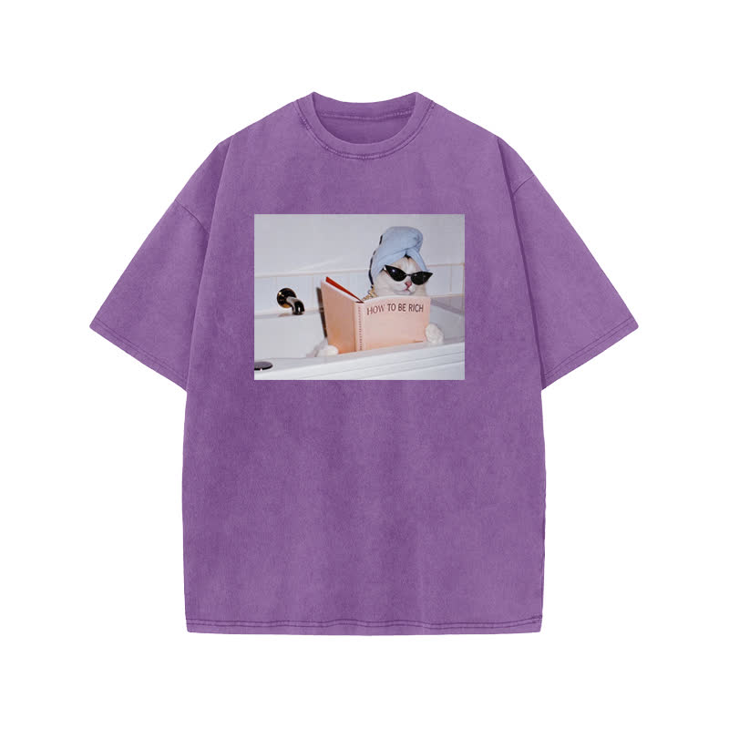 Unisex 100% Cotton How To Be Rich Print Acid Washed T-shirt - Purple - US20-22(3XL) - image 9