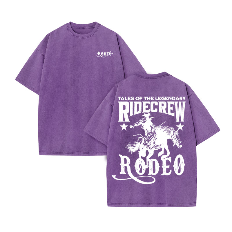 Unisex 100% Cotton RODEO Western Style Print Acid Washed T-shirt
