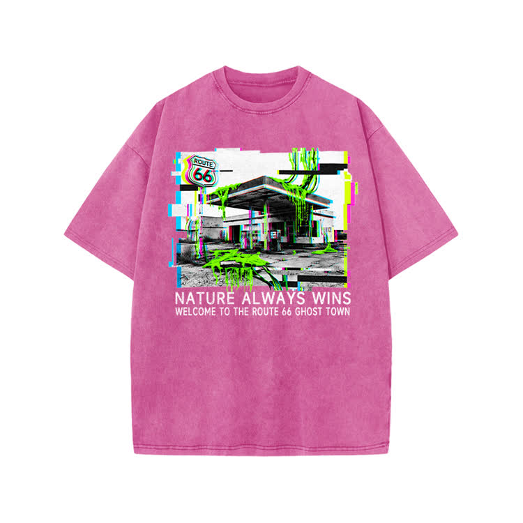 Vintage Route 66 Ghost Town Graphic Print Acid Washed T-shirt - Pink - US20-22(3XL) - image 9