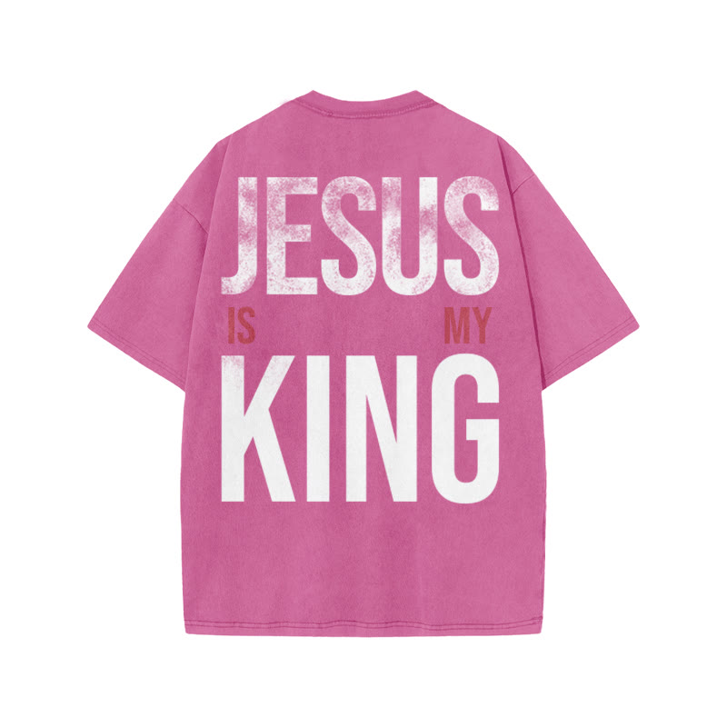 Jesus Is My King Distressed Print Acid Washed T-shirt - Pink - US20-22(3XL) - image 7