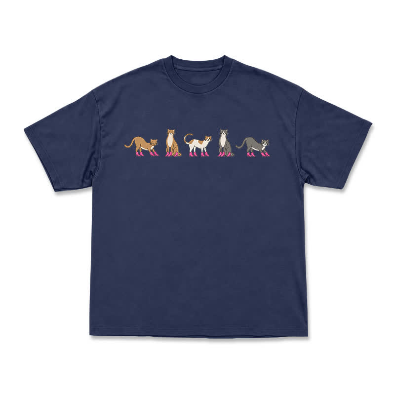 Minimal Graphic Cat Row Boxy Short Sleeve Everyday T-Shirt - Navy Blue - US16-18(2XL) - image 12