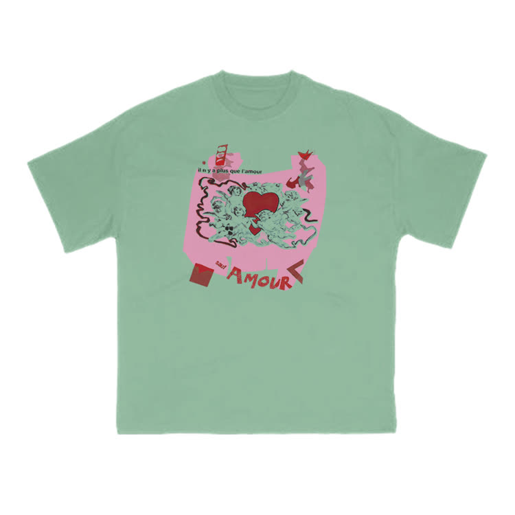 Casual Amour Graphic Crew Neck Short Sleeve T Shirt - Light Green - US16-18(2XL) - image 10