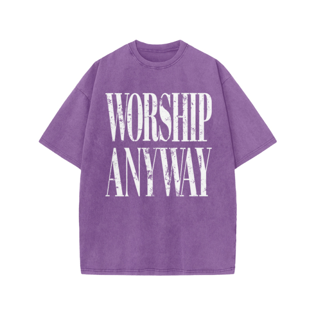 Vintage Worship Anyway Graphic Print Acid Washed T-Shirt - Purple - US20-22(3XL) - image 8