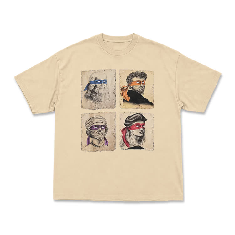 Vintage Funny Four Portrait Graphic Crewneck T Shirt - Apricot - US16-18(2XL) - image 6