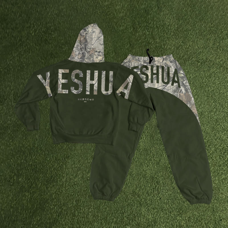 Yeshua Dead Leaves Camouflage Print Hoodie Set - Army Green - 8XL - image 5