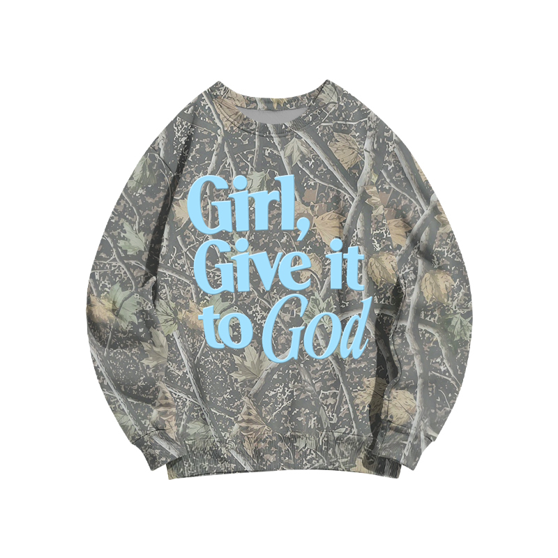 Faith Inspired Girl Give It To God Camo Forget Sweatshirt - Olive Camo - 3XL - image 9