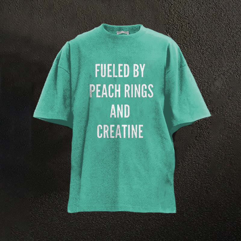 100% Cotton Filled By Peach Rings And Creatine Printed Washed T-shirt - Green - 2XL - image 5