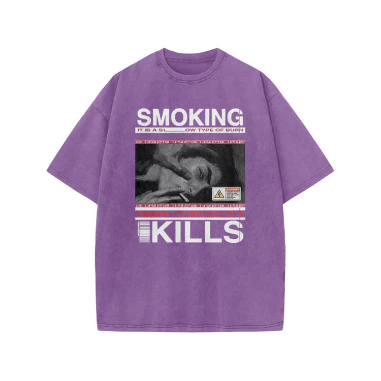 Smoking Kills Retro Manga Style Men Graphic Print Acid Washed T-Shirt - Purple - US20-22(3XL) - image 8