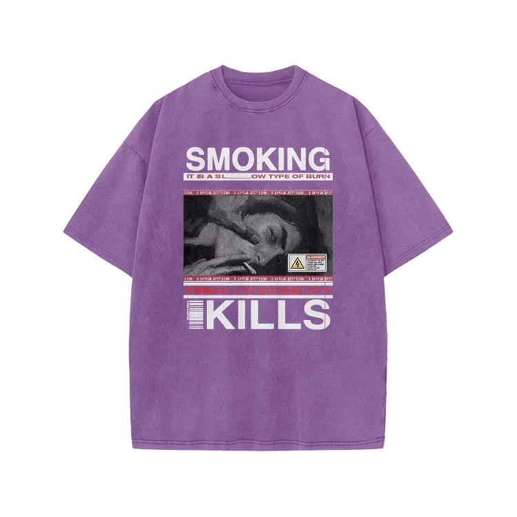 Smoking Kills Retro Manga Style Men Graphic Print Acid Washed T-Shirt - Purple - US20-22(3XL) - image 8