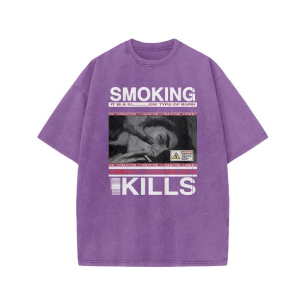 Smoking Kills Retro Manga Style Men Graphic Print Acid Washed T-Shirt - Purple - US20-22(3XL) - image 8