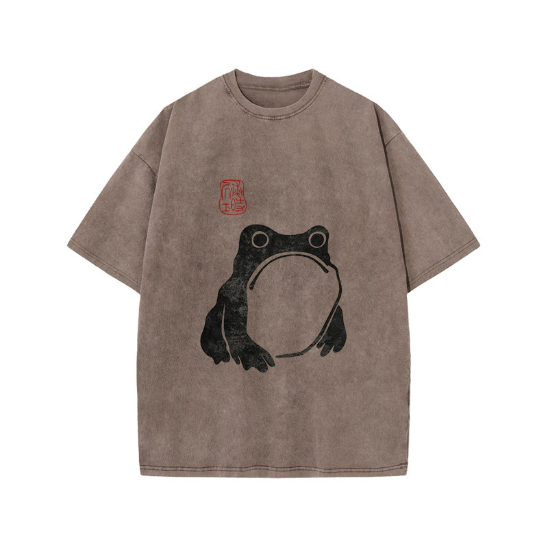 Unisex 100% Cotton Matsumoto Hoji Woodblock Print Frog Art Acid Washed T-shirt