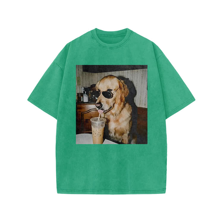 Vintage Dog Photo Print Acid Washed T-shirt - Green - US20-22(3XL) - image 8