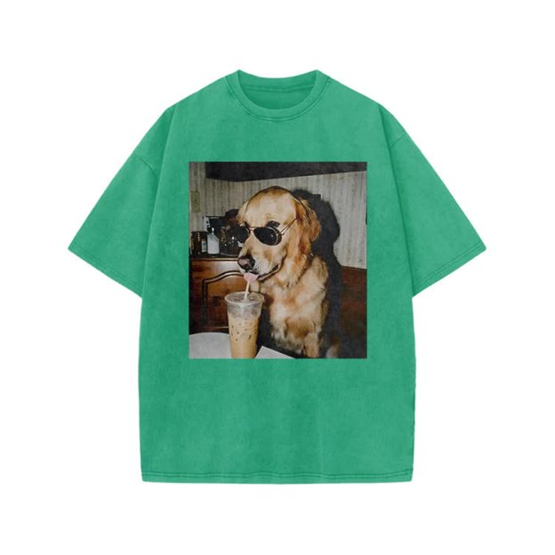 Vintage Dog Photo Print Acid Washed T-shirt - Green - US20-22(3XL) - image 8