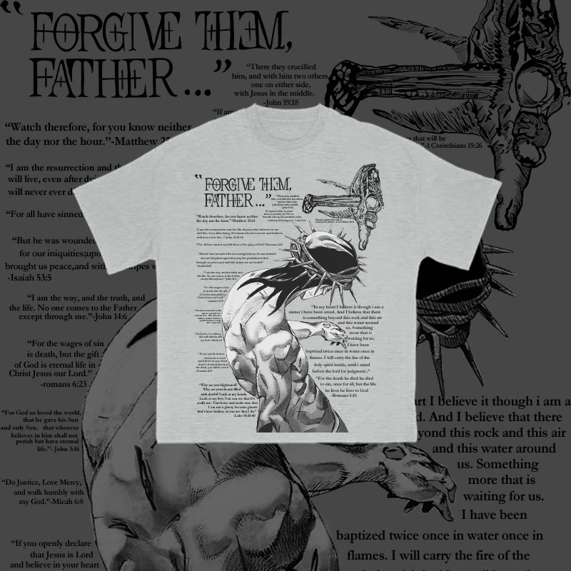 Unisex 100% Cotton Forgive Them,Father Bible Verses Print T-shirt - Grey - 2XL - image 8