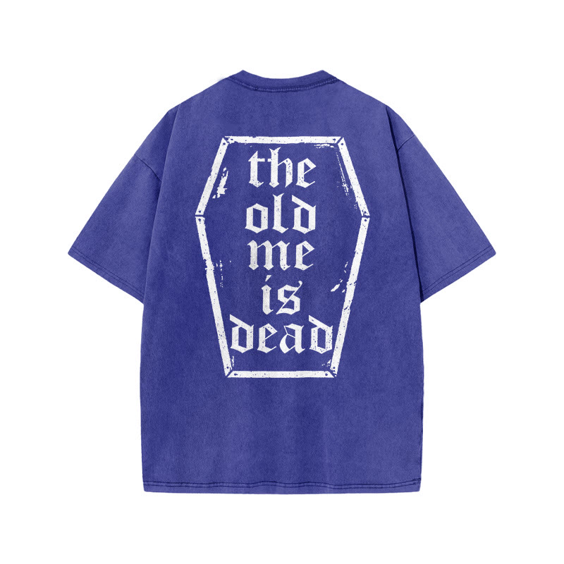 Gym 100% Cotton The Old Me Is Dead Print Acid Washed T-shirt - Blue - US20-22(3XL) - image 6