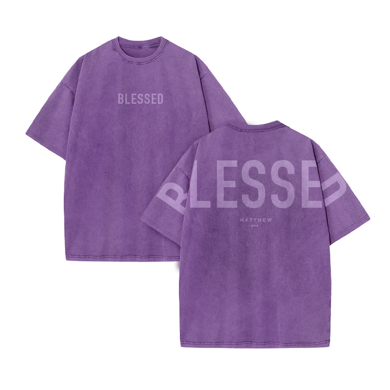 Blessed Matthew 5:3-12 Print Acid Washed T-shirt - Purple - US20-22(3XL) - image 10