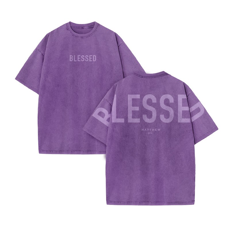 Blessed Matthew 5:3-12 Print Acid Washed T-shirt - Purple - US20-22(3XL) - image 10