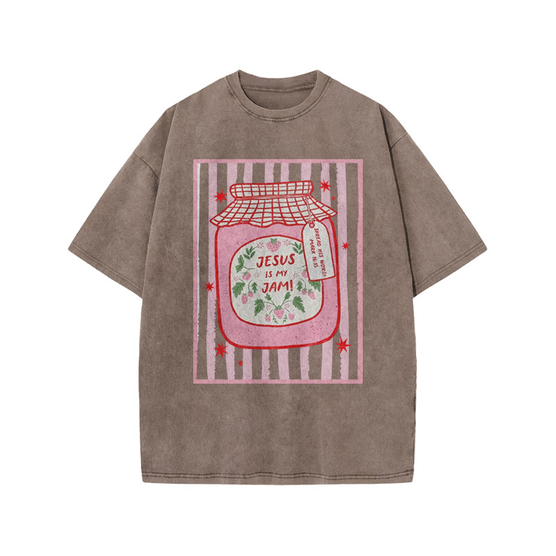 Jesus Is My Jam Spread His Word Mark 16:15 Print Acid Washed T-shirt - Coffee - US20-22(3XL) - image 5