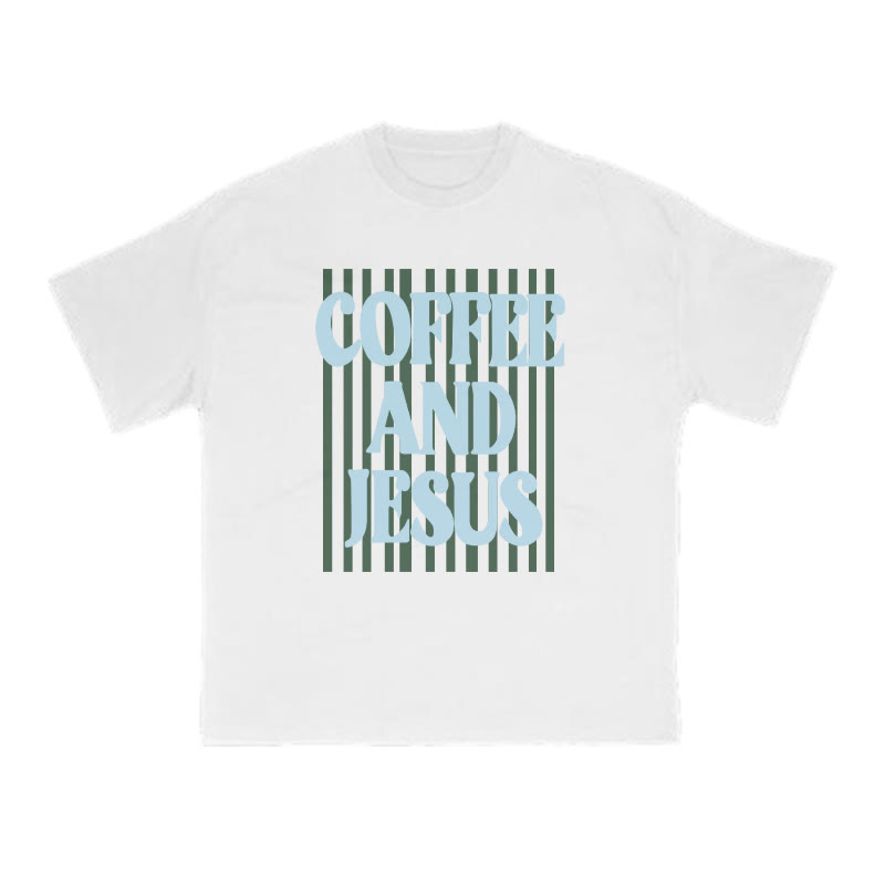 Unisex 100% Cotton Coffee And Jesus Print T-shirt - White - US16-18(2XL) - image 5