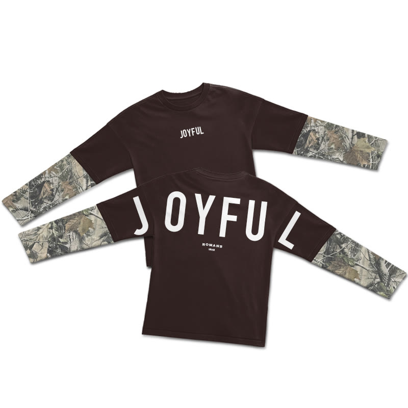 Joyful Romans 12:12 Dead Leaves Camouflage Patchwork Print Layered-style T-shirt  - Coffee - 5XL - image 6