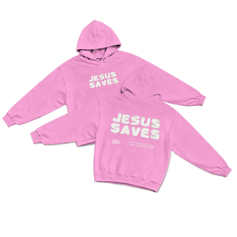 Faith Inspired Jesus Saves Print Hoodie  - Pink - US32-34(5XL) - image 5