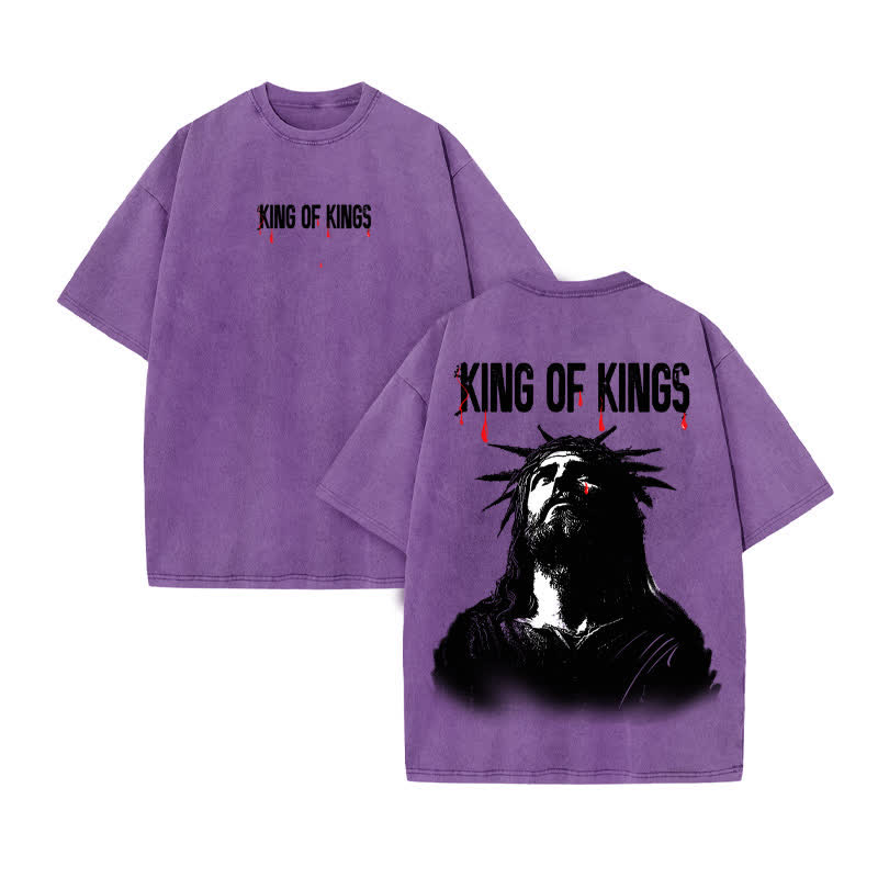 Unisex 100% Cotton JESUS IS KING Gtears Of God Print Acid Washed T-shirt - Purple - US20-22(3XL) - image 9