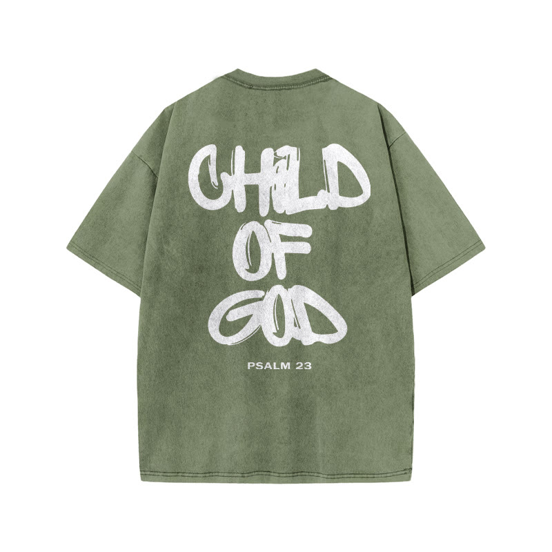 Unisex 100% Cotton Child Of God Print Acid Washed T-shirt - Army Green - 3XL - image 8