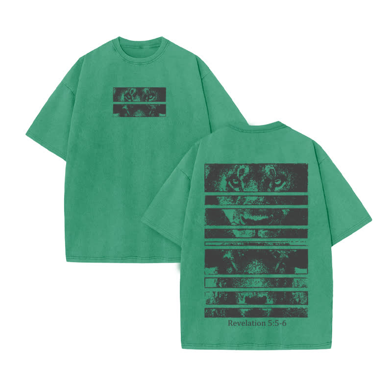 Unisex Revelation 5:5-6 Print Acid Washed T-shirt - Green - US20-22(3XL) - image 7