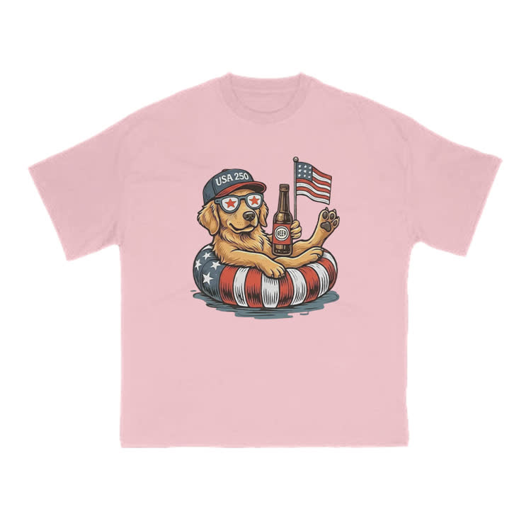Vintage Patriotic Dog Graphic Crewneck T Shirt - Pink - US16-18(2XL) - image 10