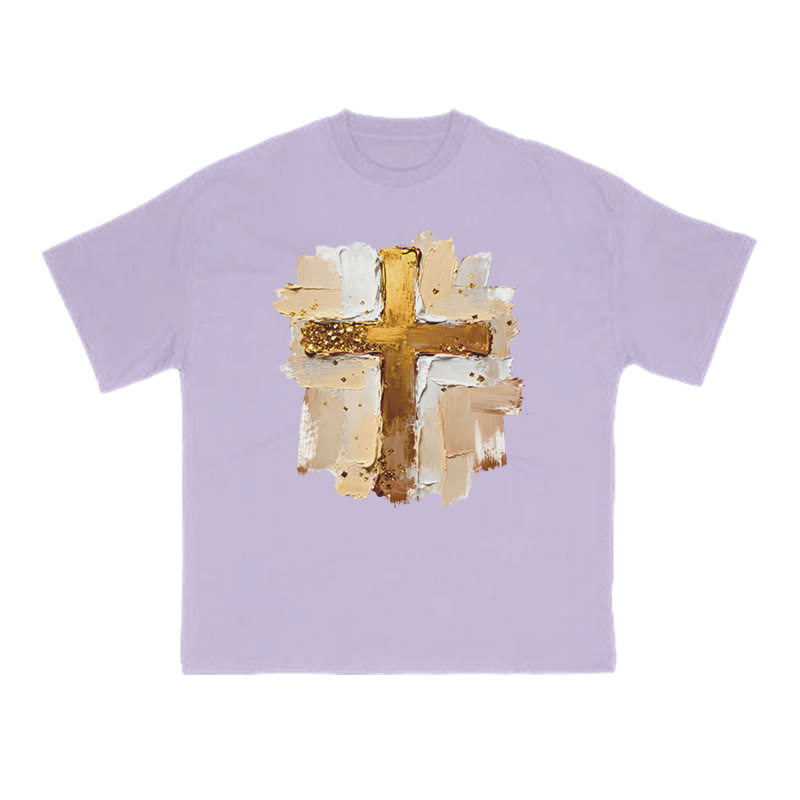 Impasto-style Cross Print T-shirt - Purple - US16-18(2XL) - image 10