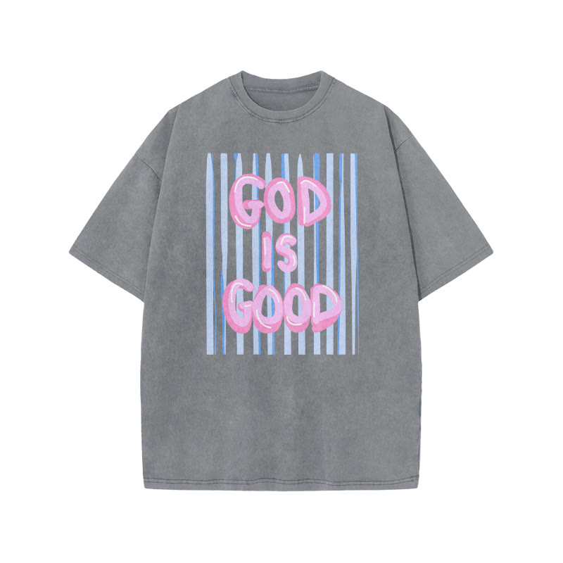 God Is God Oil Painting Print Acid Washed T-shirt - Grey - US20-22(3XL) - image 4