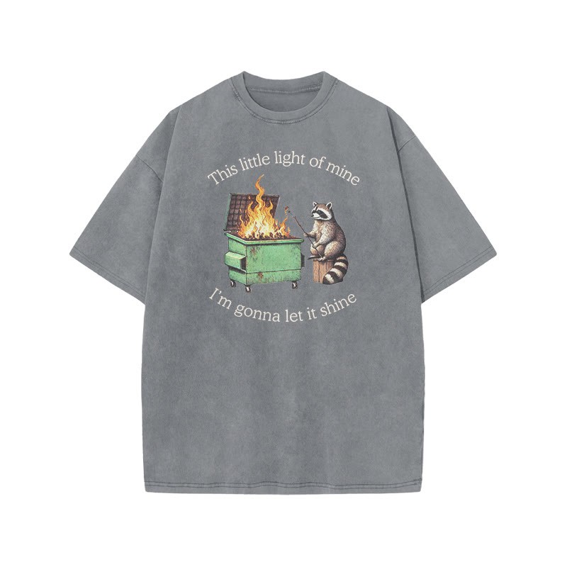 This Little Light Of Mine, I'm Gonna Let It Shine Print Acid Washed T-shirt - Grey - US20-22(3XL) - image 4