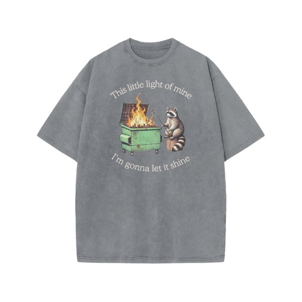 This Little Light Of Mine, I'm Gonna Let It Shine Print Acid Washed T-shirt - Grey - US20-22(3XL) - image 4
