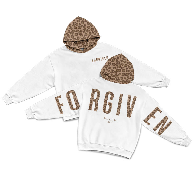 Forgiven Psalm 32:1 Leopard Design Patchwork Print Causal Hoodie - White-Brown - US44-46(8XL) - image 3