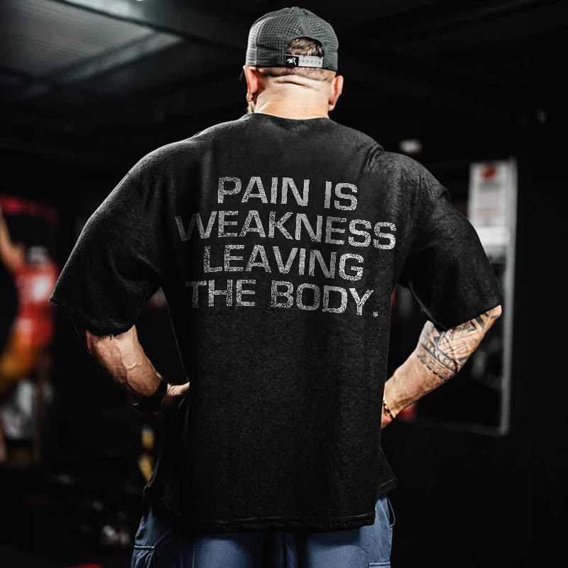 100% Cotton Pain Is Weakness Leaving The Body Gym Print Acid Washed T-shirt - image 3