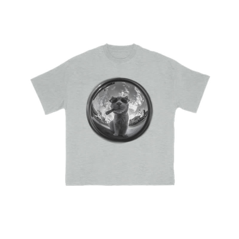 Unisex 100% Cotton Interest Cat Art Print T-shirt - Grey - US16-18(2XL) - image 3