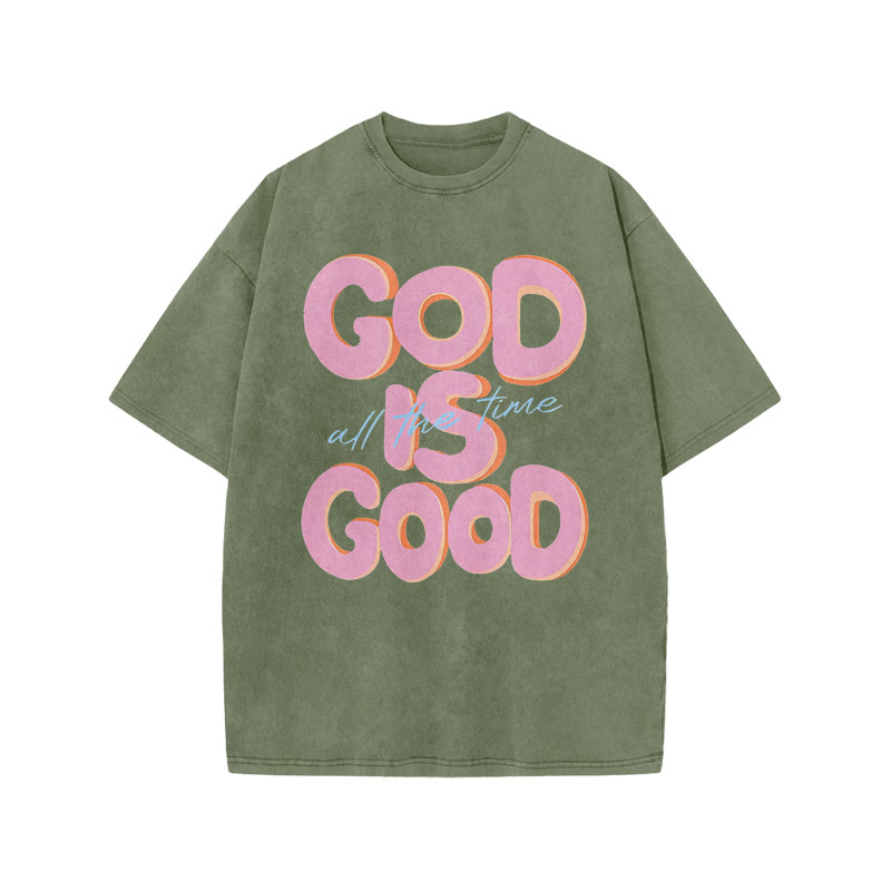 Unisex God Is Good Print Acid Washed T-shirt - Army Green - US20-22(3XL) - image 9