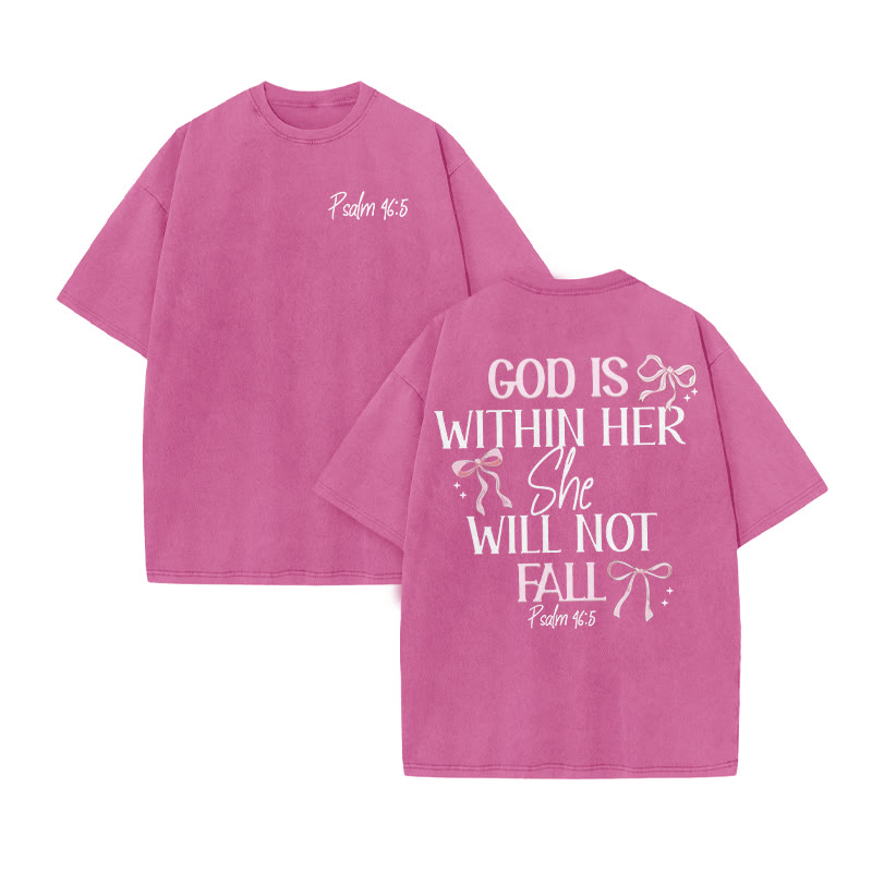 Unisex 100% Cotton Godd Is Within Her She Will Not Fall Print Acid Washed T-shirt - Pink - US20-22(3XL) - image 3