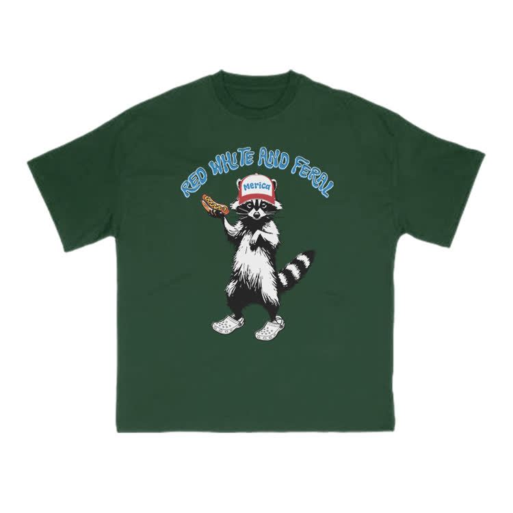 Red White And Feral Print T-shirt - Green - US16-18(2XL) - image 7