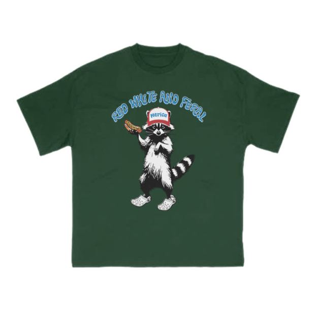 Red White And Feral Print T-shirt - Green - US16-18(2XL) - image 7