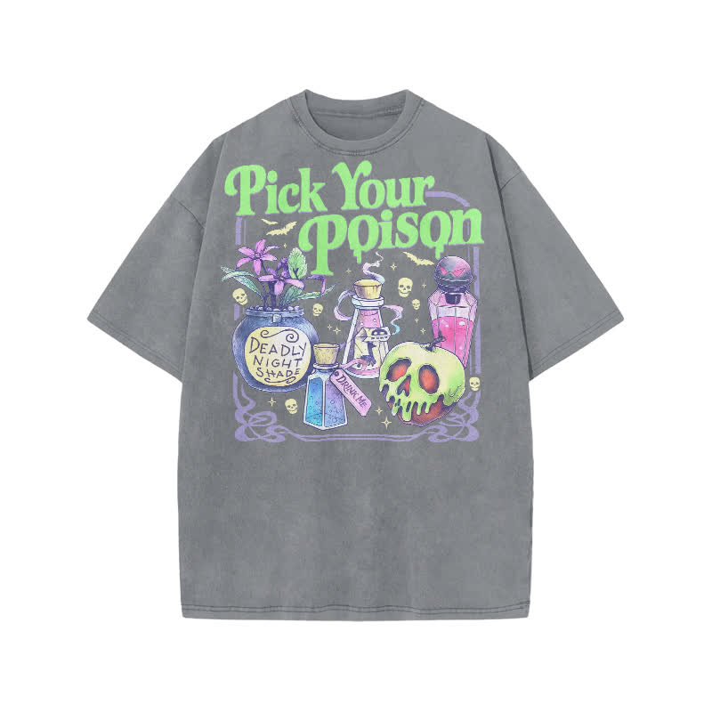 Dark Aesthetic Pick Your Poison Acid Washed Graphic T-Shirt - Grey - US20-22(3XL) - image 4