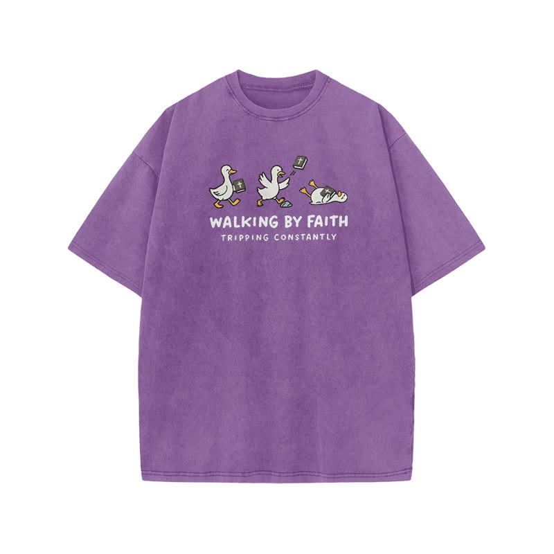 Unisex Walking By Faith Tripping Constantly Bible Print Acid Washed T-shirt - Purple - US20-22(3XL) - image 8
